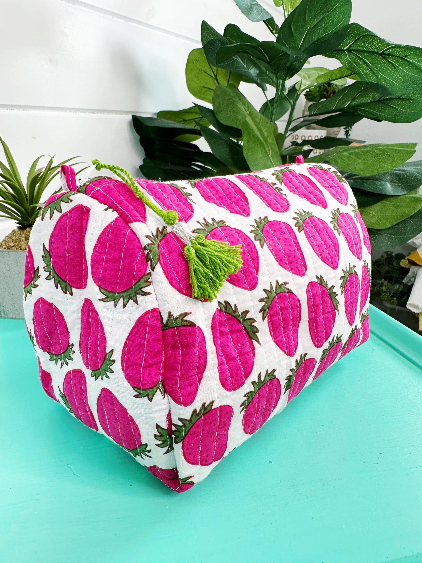 Quilted Makeup Bag | Travel Cosmetic Bag | Strawberry