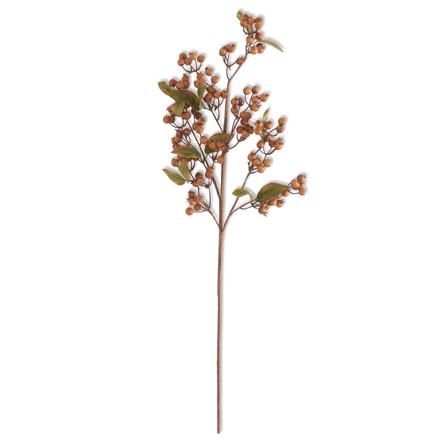 27 Inch Brown Berry Spray w/Green Leaves