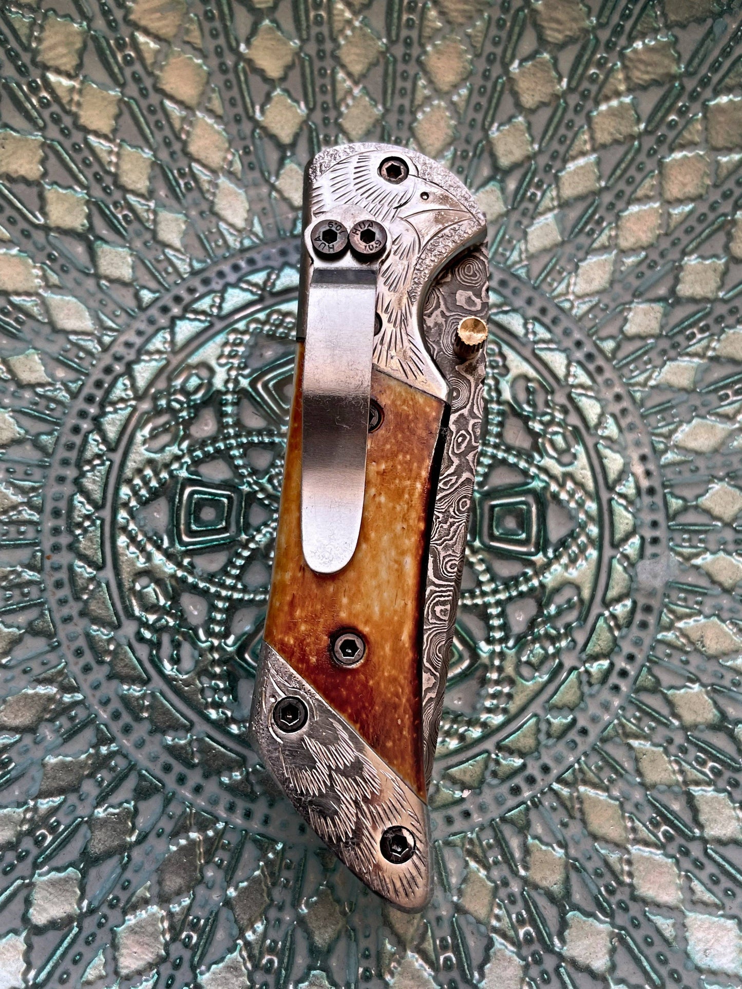 Titan American Eagle - Burnt Damascus folding blade/ EDC/