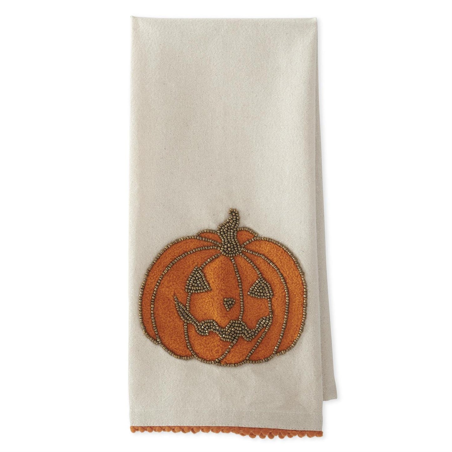 28 Inch Handcrafted Cream Gold Beaded & Orange Towel