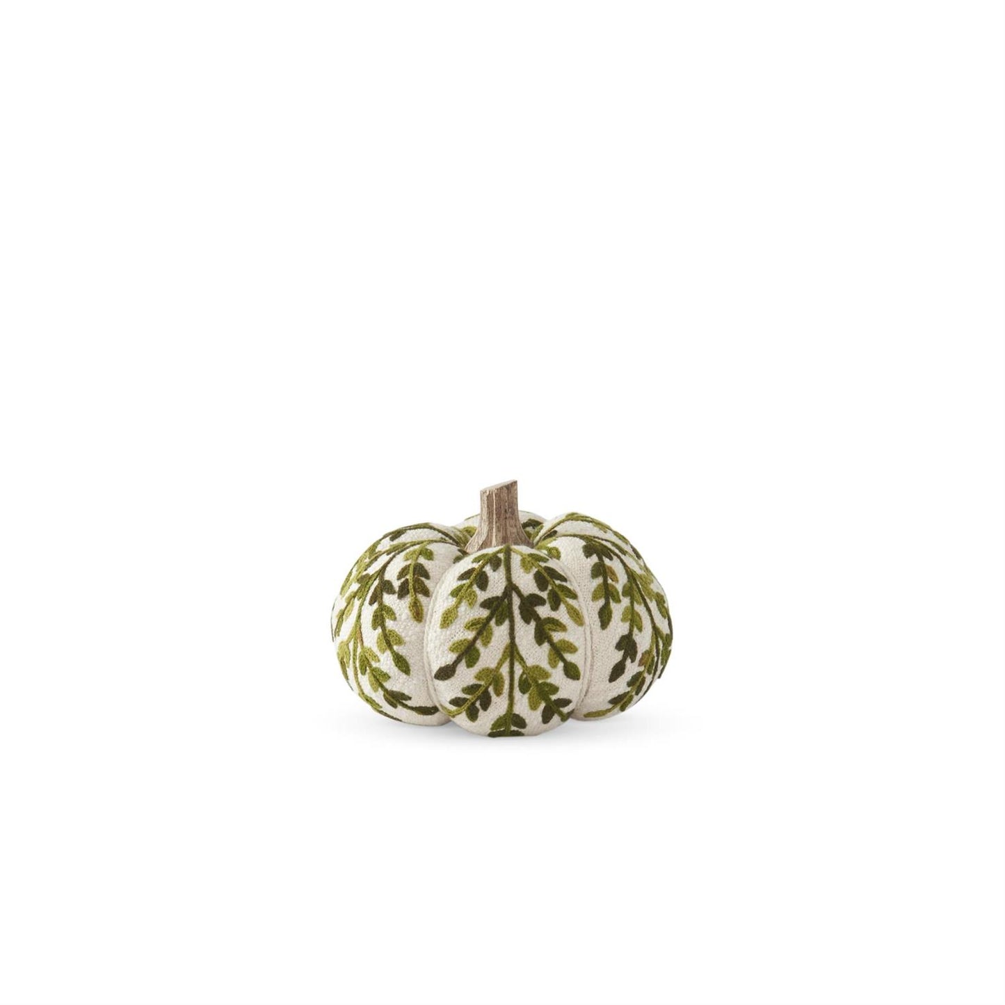 4.5 Inch Cream & Green Foliage Knit Pumpkin