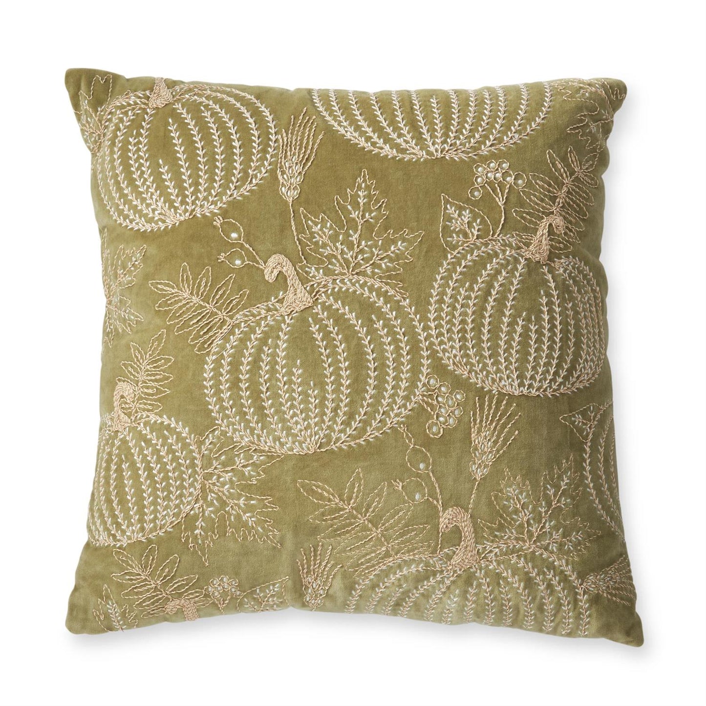 20 Inch Light Green Gold Embroidered Pumpkin Pillow