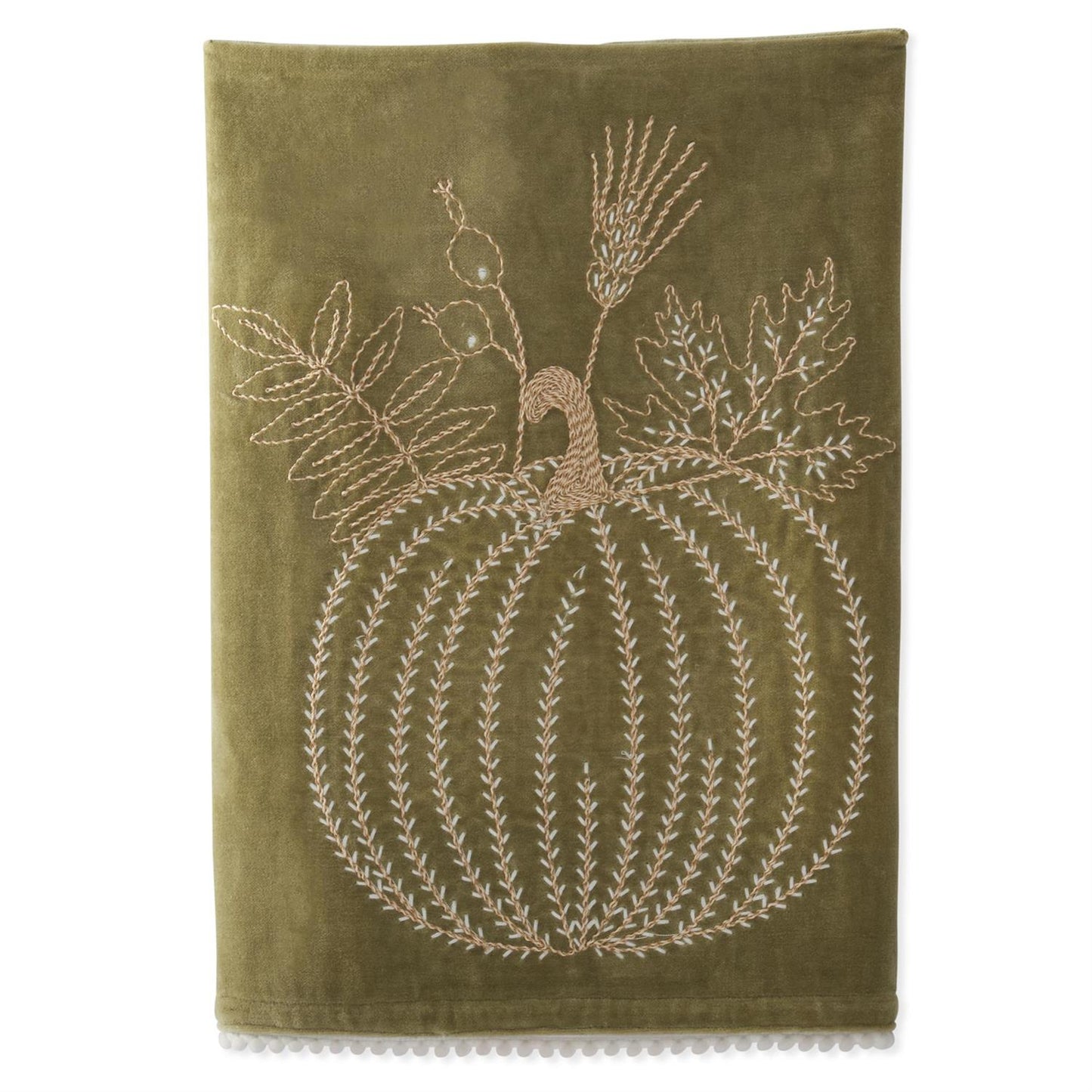 28 Inch Light Green Gold Embroidered Pumpkin Towel