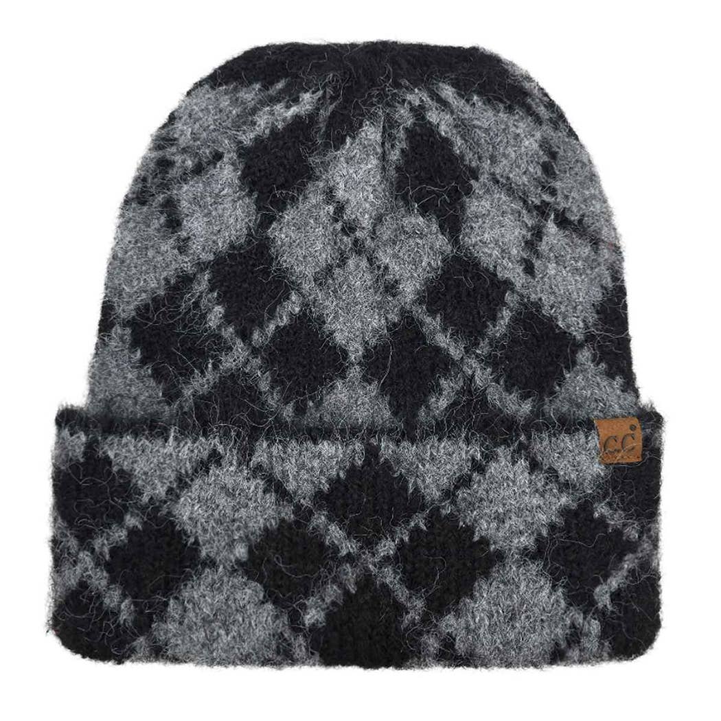 Argyle Pattern Warm Knit Cuffed Beanie