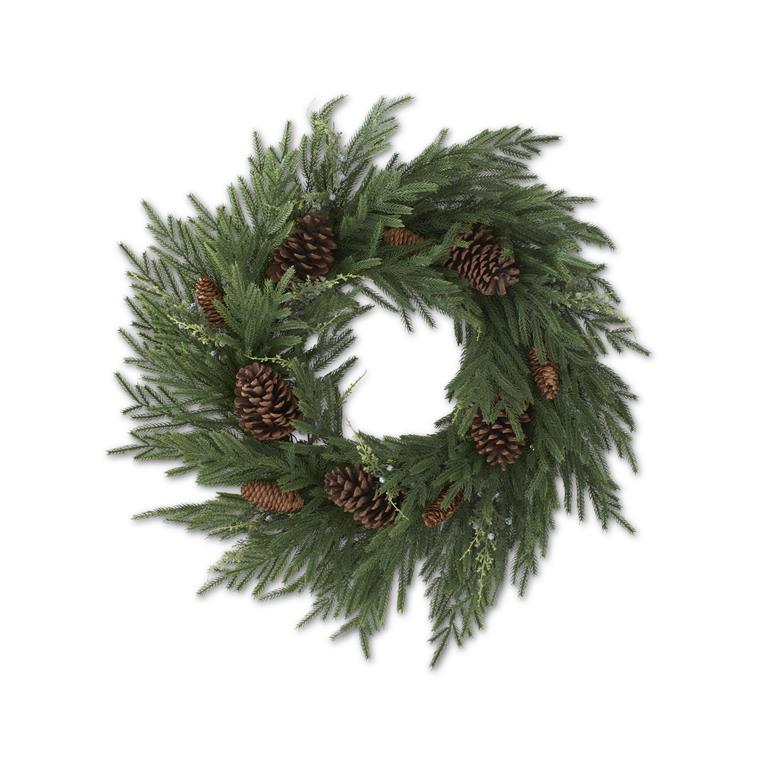 30 Inch Real Touch Pine & Juniper Wreath w/Pinec