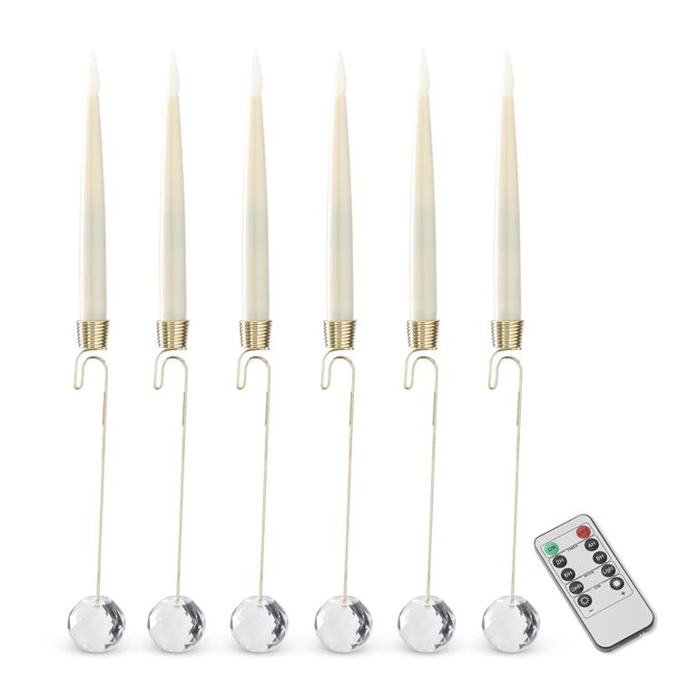 Set of 6 6 Inch Glass Pendant Hanging Cream LED Candle
