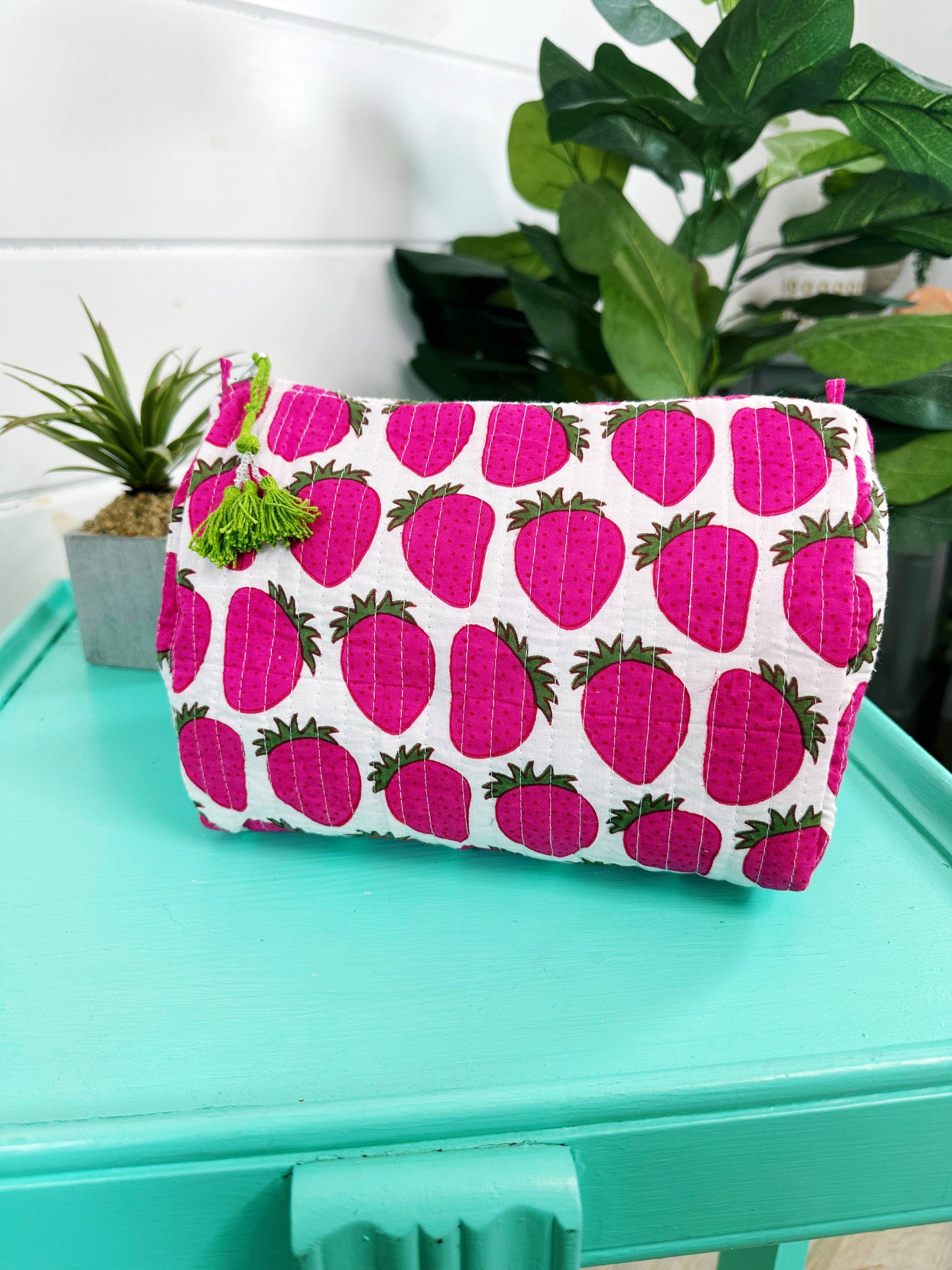 Quilted Makeup Bag | Travel Cosmetic Bag | Strawberry