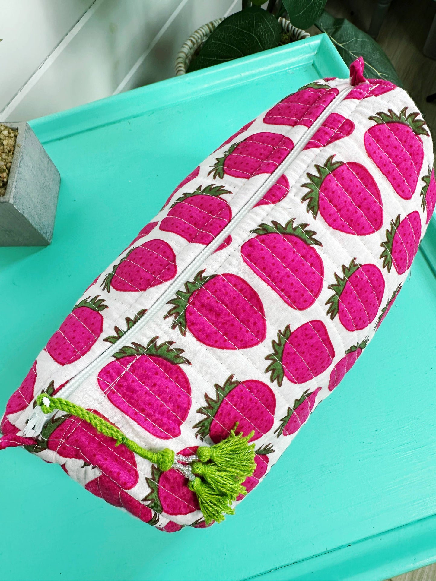 Quilted Makeup Bag | Travel Cosmetic Bag | Strawberry