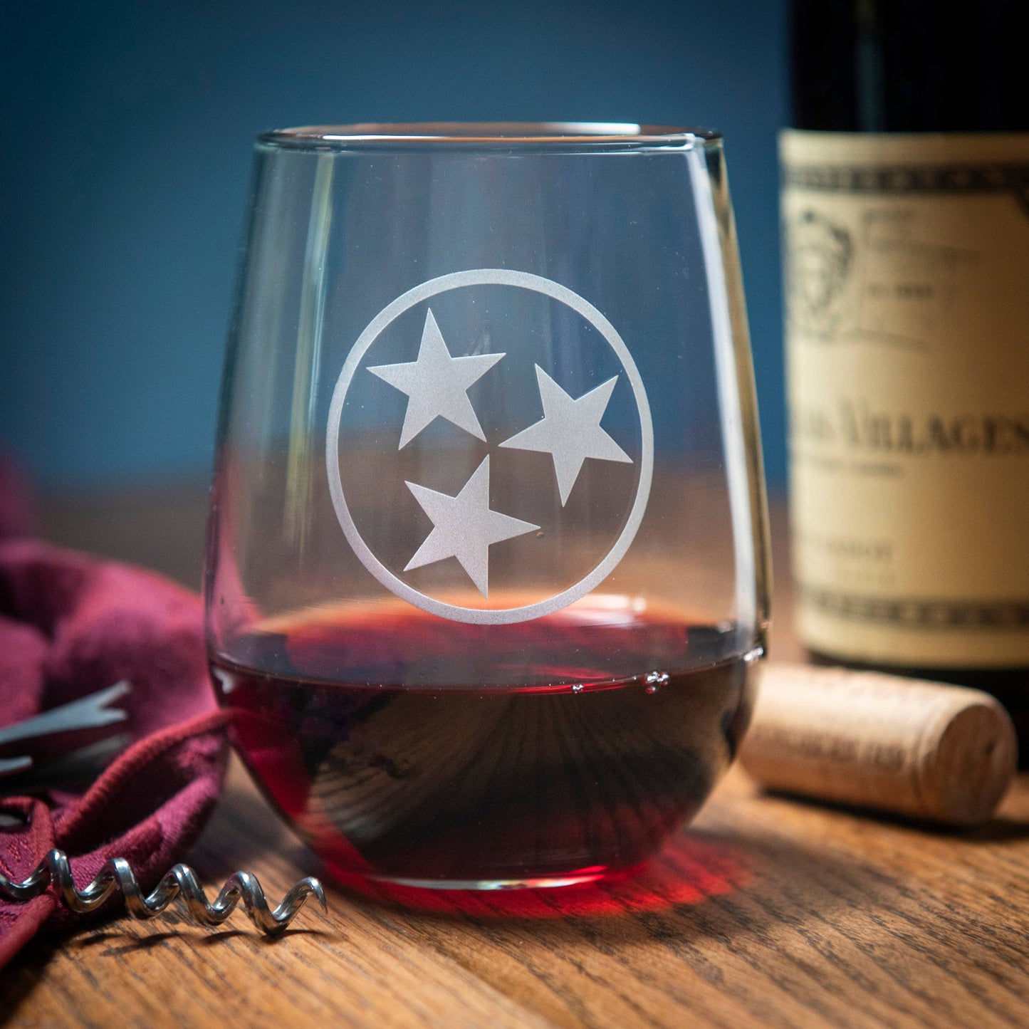 Tennessee Tri-Star Stemless Wine Glass