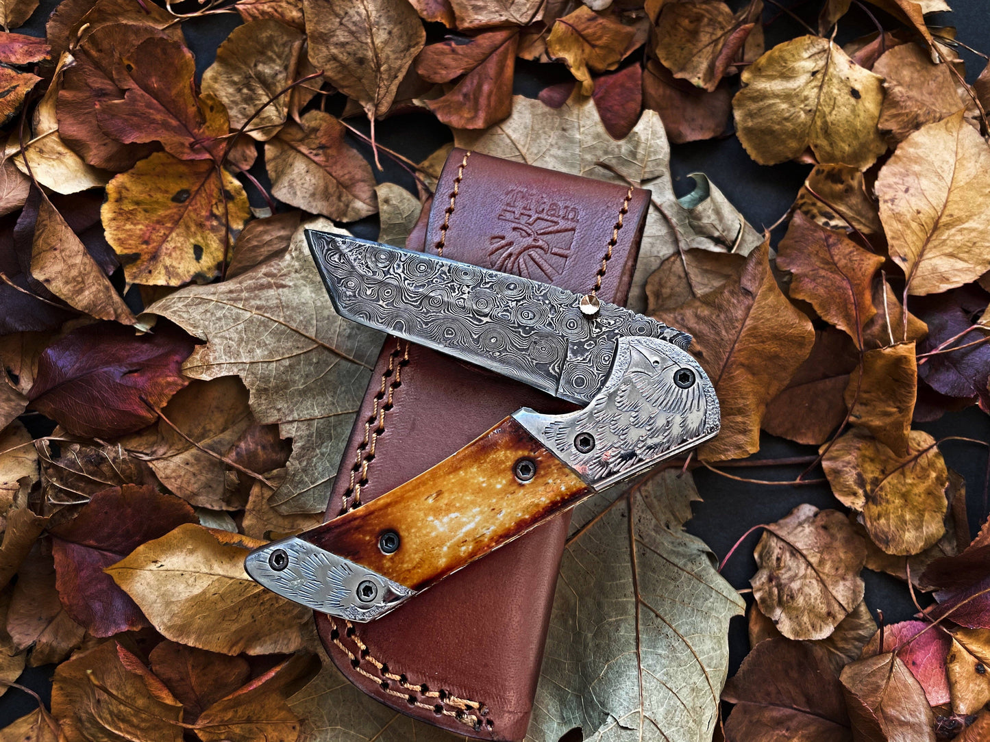 Titan American Eagle - Burnt Damascus folding blade/ EDC/