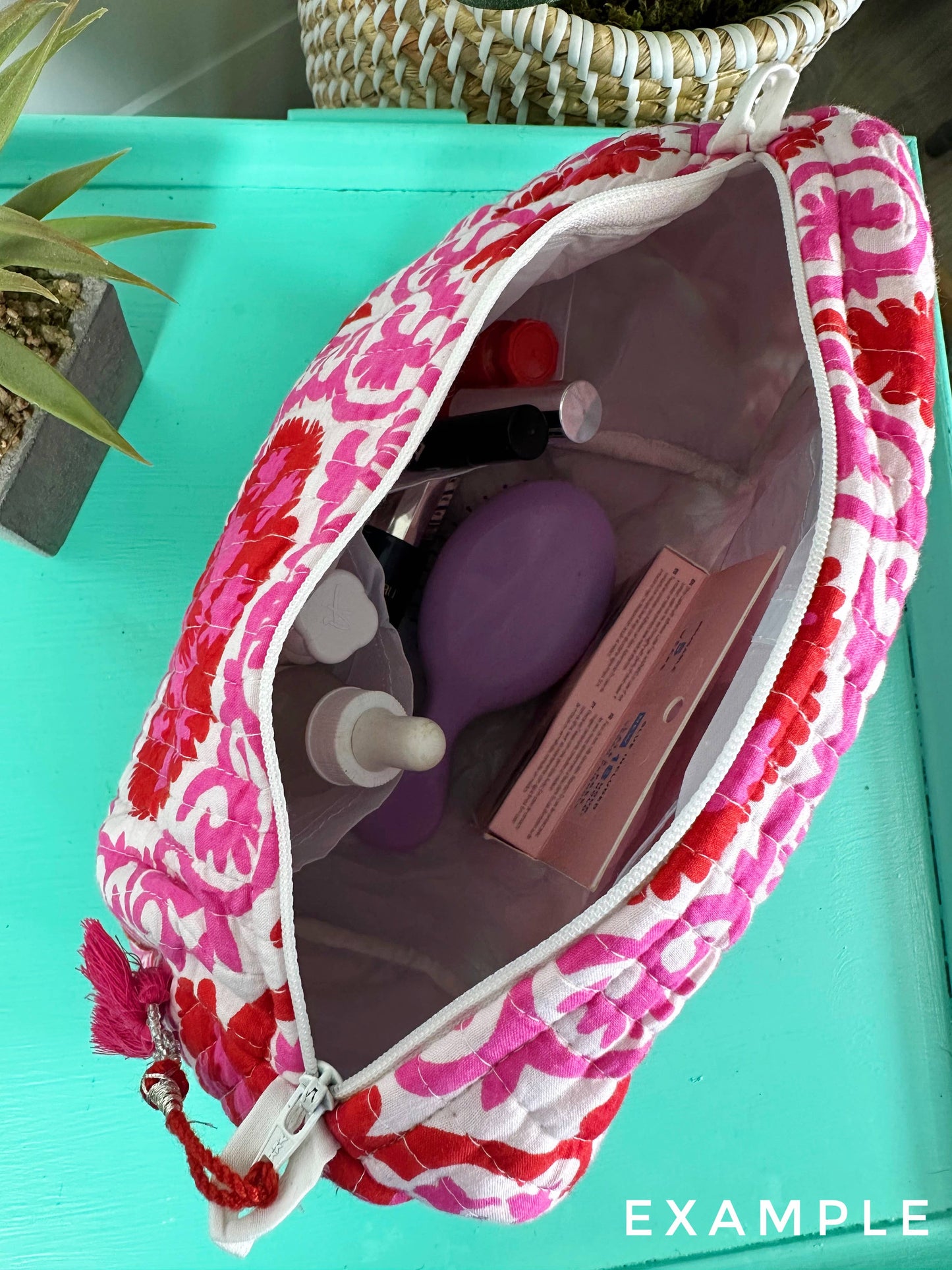Quilted Makeup Bag | Travel Cosmetic Bag | Strawberry