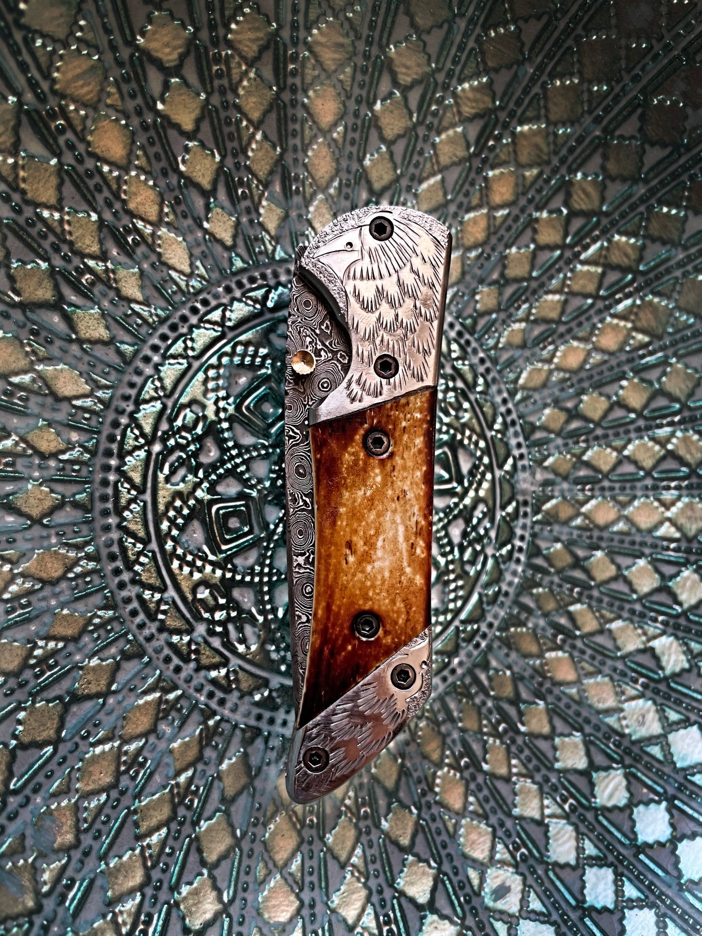 Titan American Eagle - Burnt Damascus folding blade/ EDC/