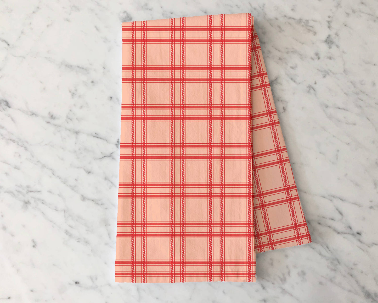 Pink and Red Christmas Plaid Tea Towel - Holiday Kitchen
