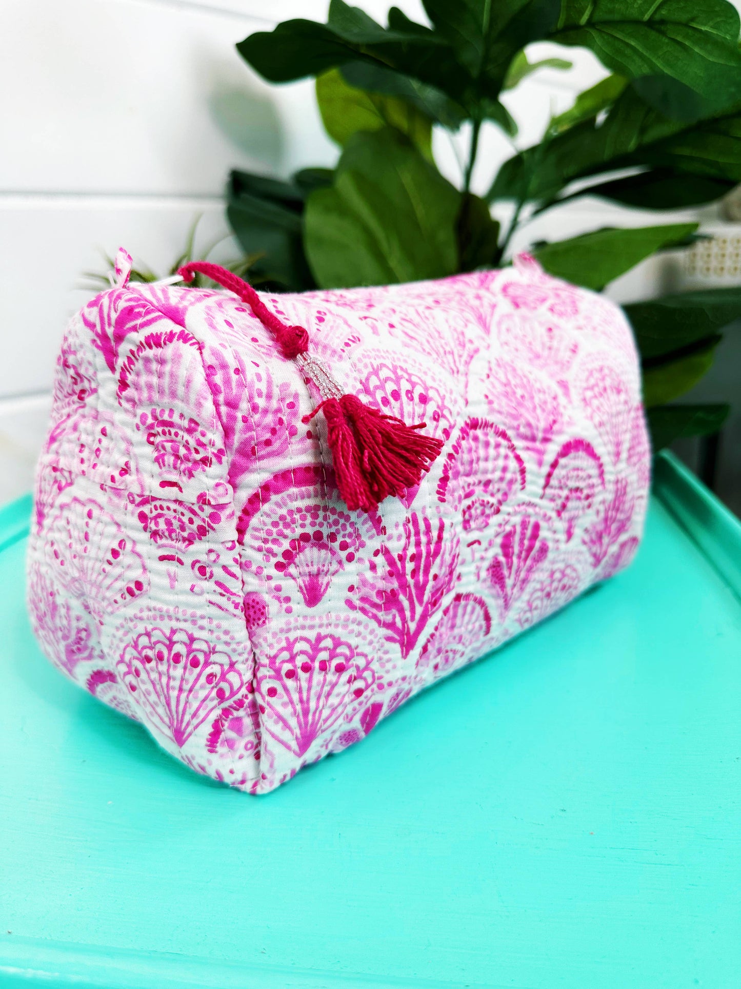 Quilted Makeup Bag | Travel Cosmetic Toiletry Bag | Seashell