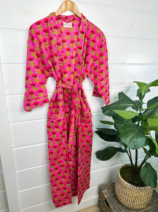 Women's Cotton Robe | Floral Print Kimono Cover-Up Duster
