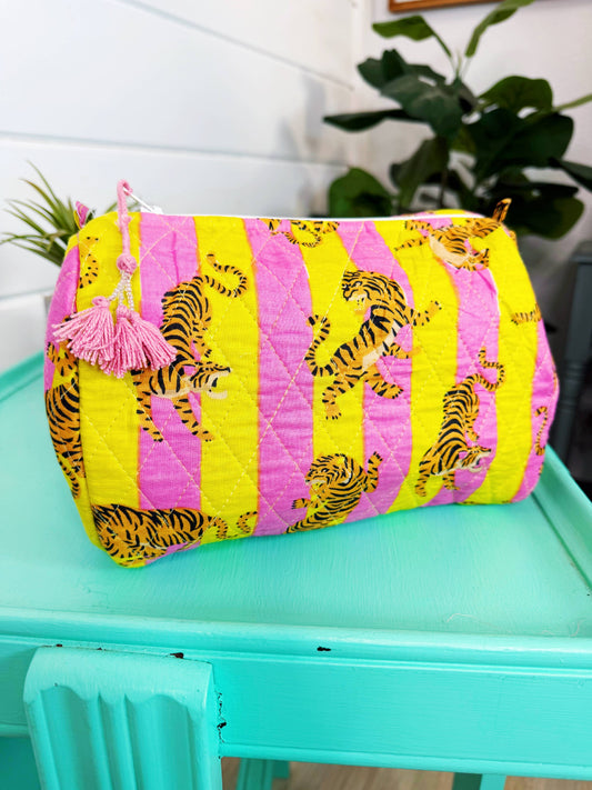Quilted Cosmetics Bag Lemonade Tiger Print