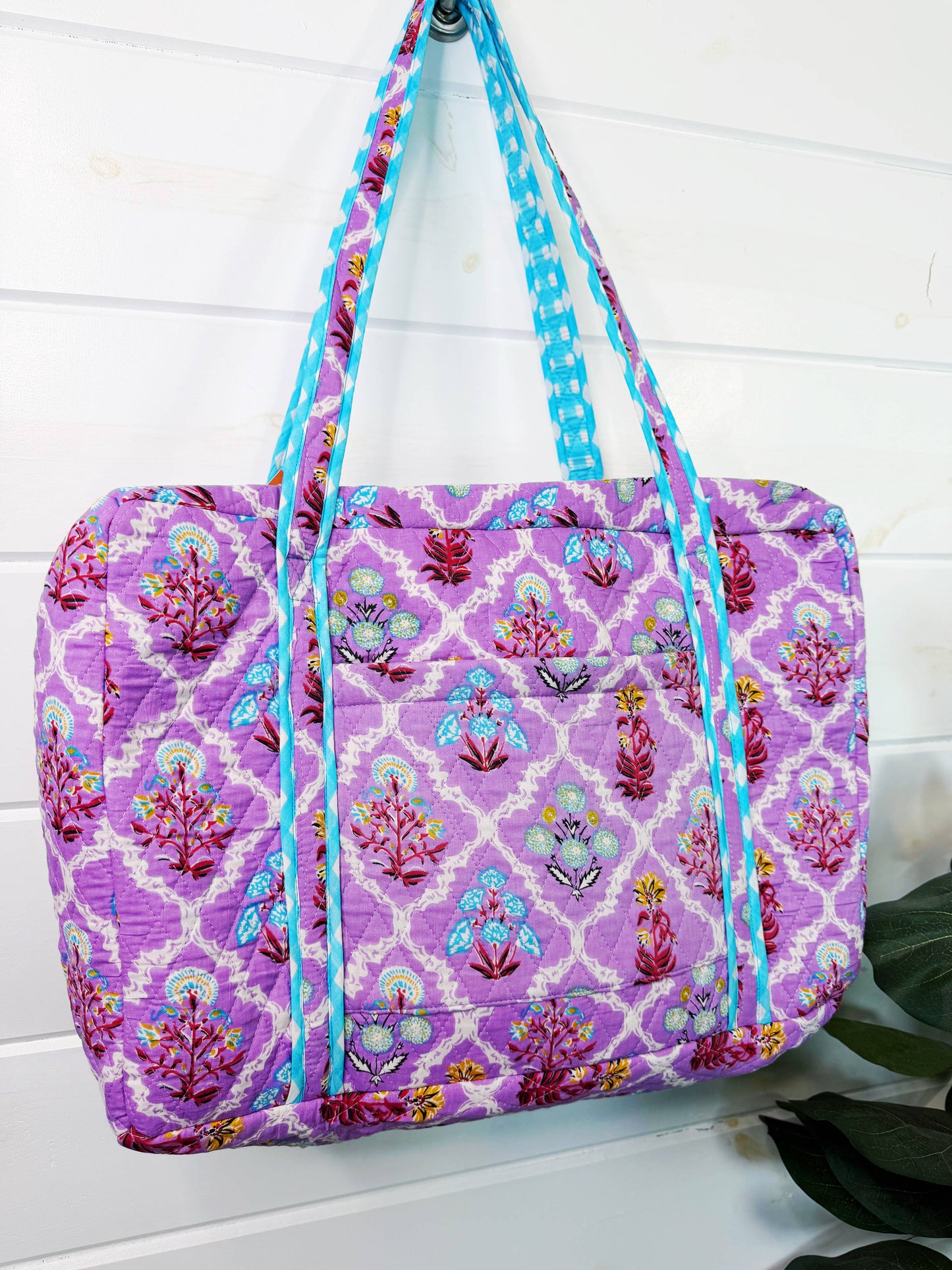 Quilted Weekender Duffle Bag Purple Wildflowers