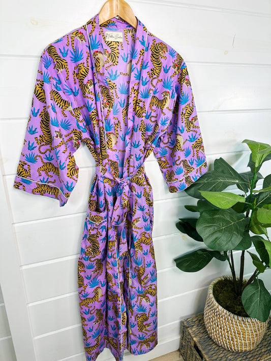 Tiger Print Kimono Robe | Purple