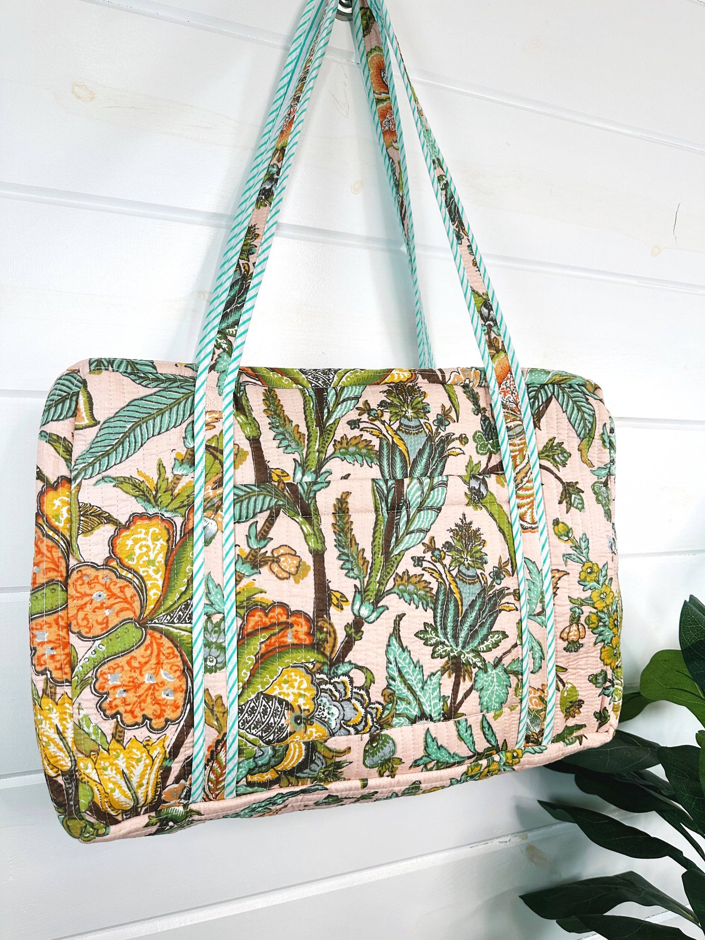Quilted Weekender Duffle Bag Botanical