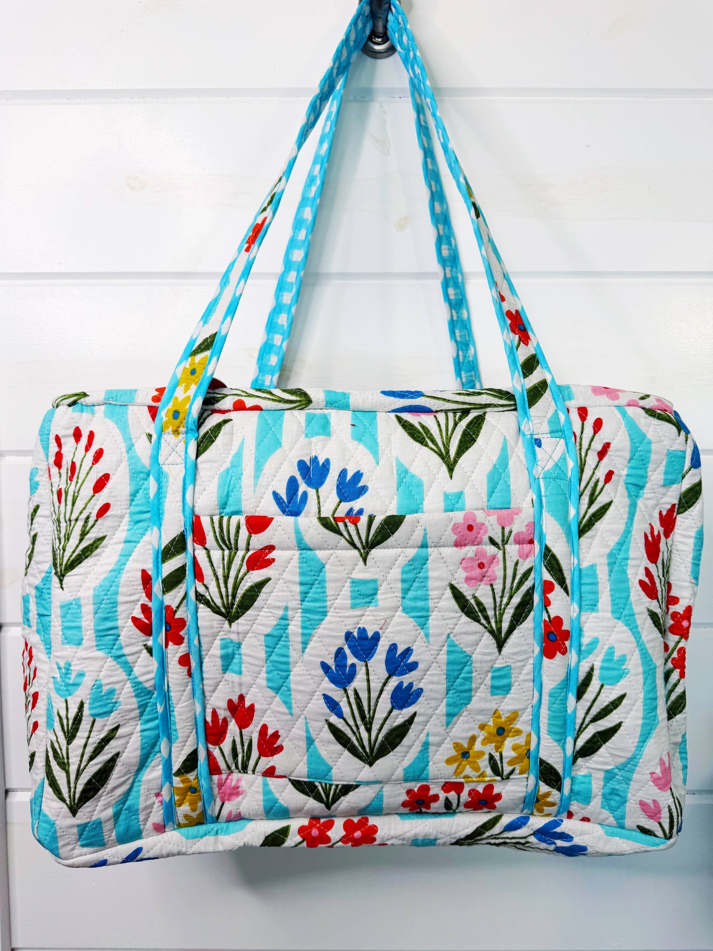 Quilted Weekender Duffle Bag Aqua Garden Party