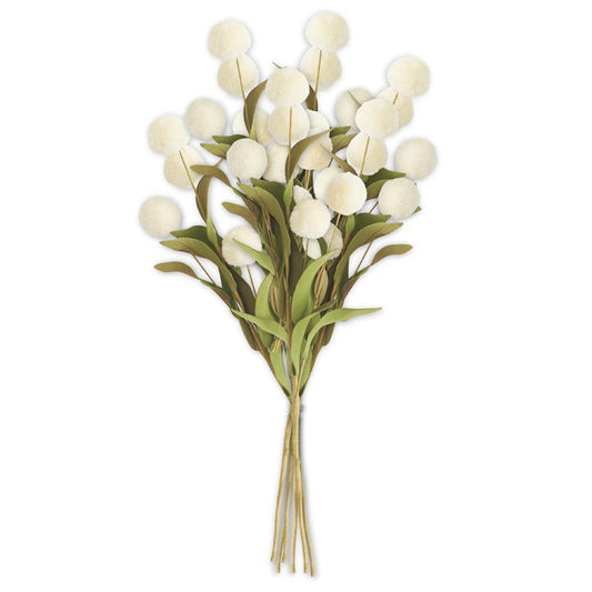13 Inch Cream Pompom Pick w/Green Eva Leaves