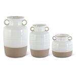 White Ceramic Double Handled Pots w/Unglaze