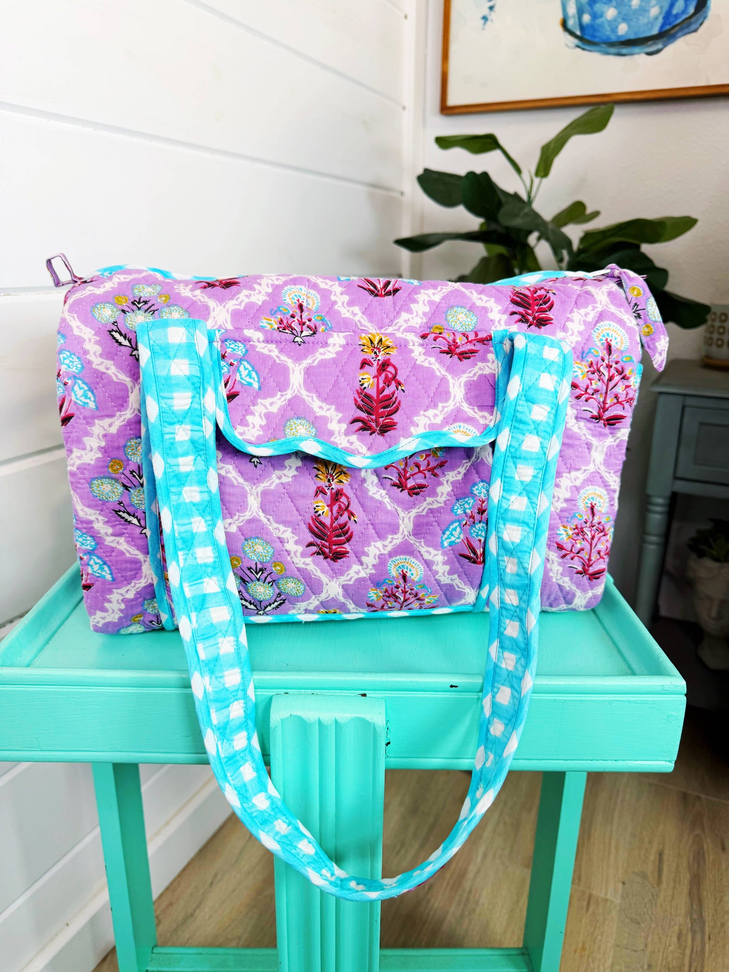 Quilted Mini Duffle Purple Wildflowers