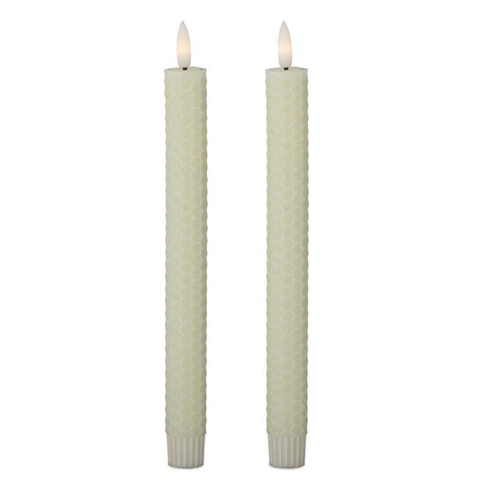 Set of 2 8 Inch Cream LED Drip Taper Candles w/Timer