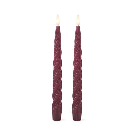 Set of 2 8 Inch Burgundy LED Drip Taper Candles w/timer