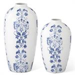 Blue & White Floral Striped Ceramic Vases