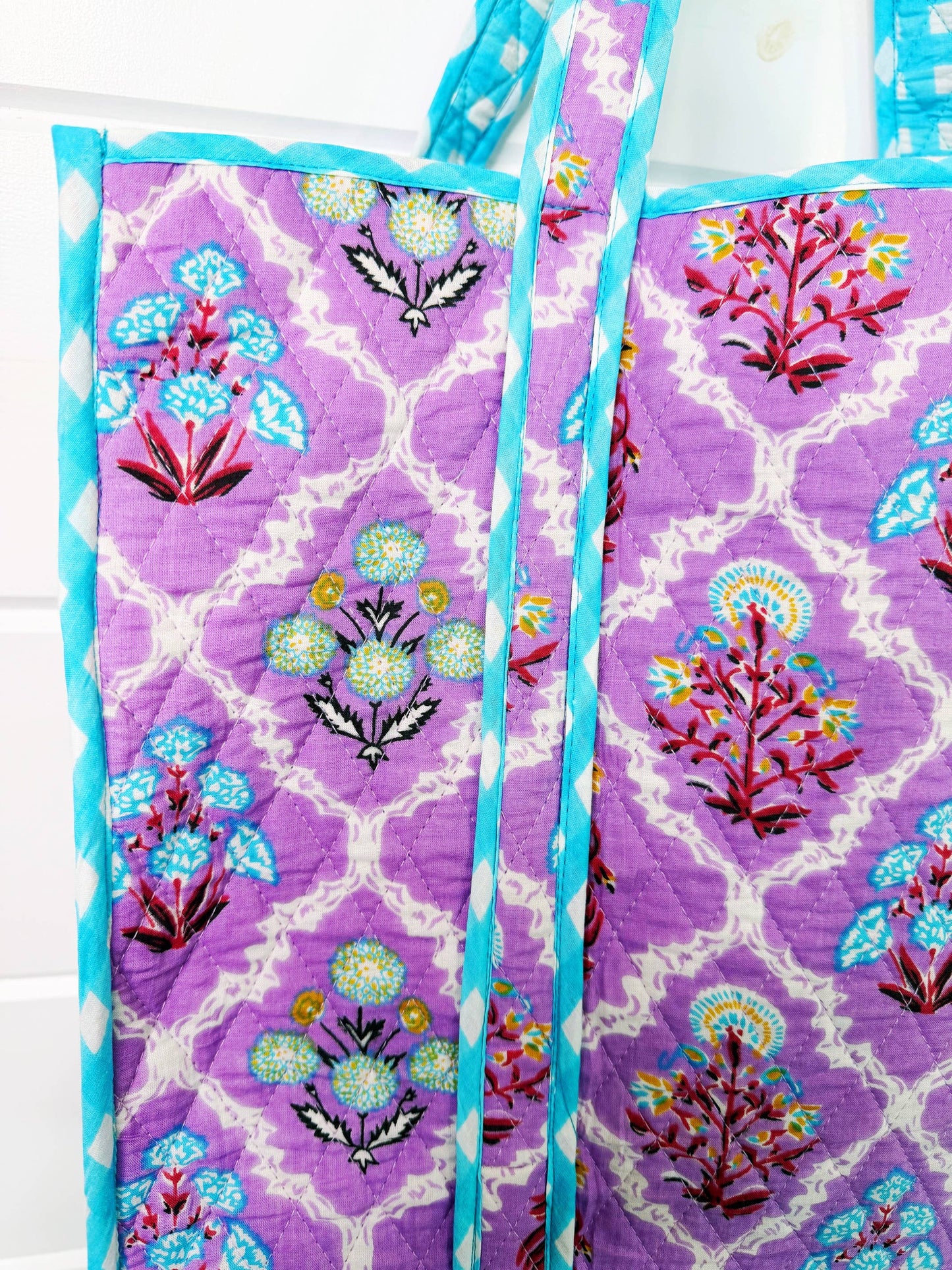 Large Quilted Travel Tote Purple Wildflowers