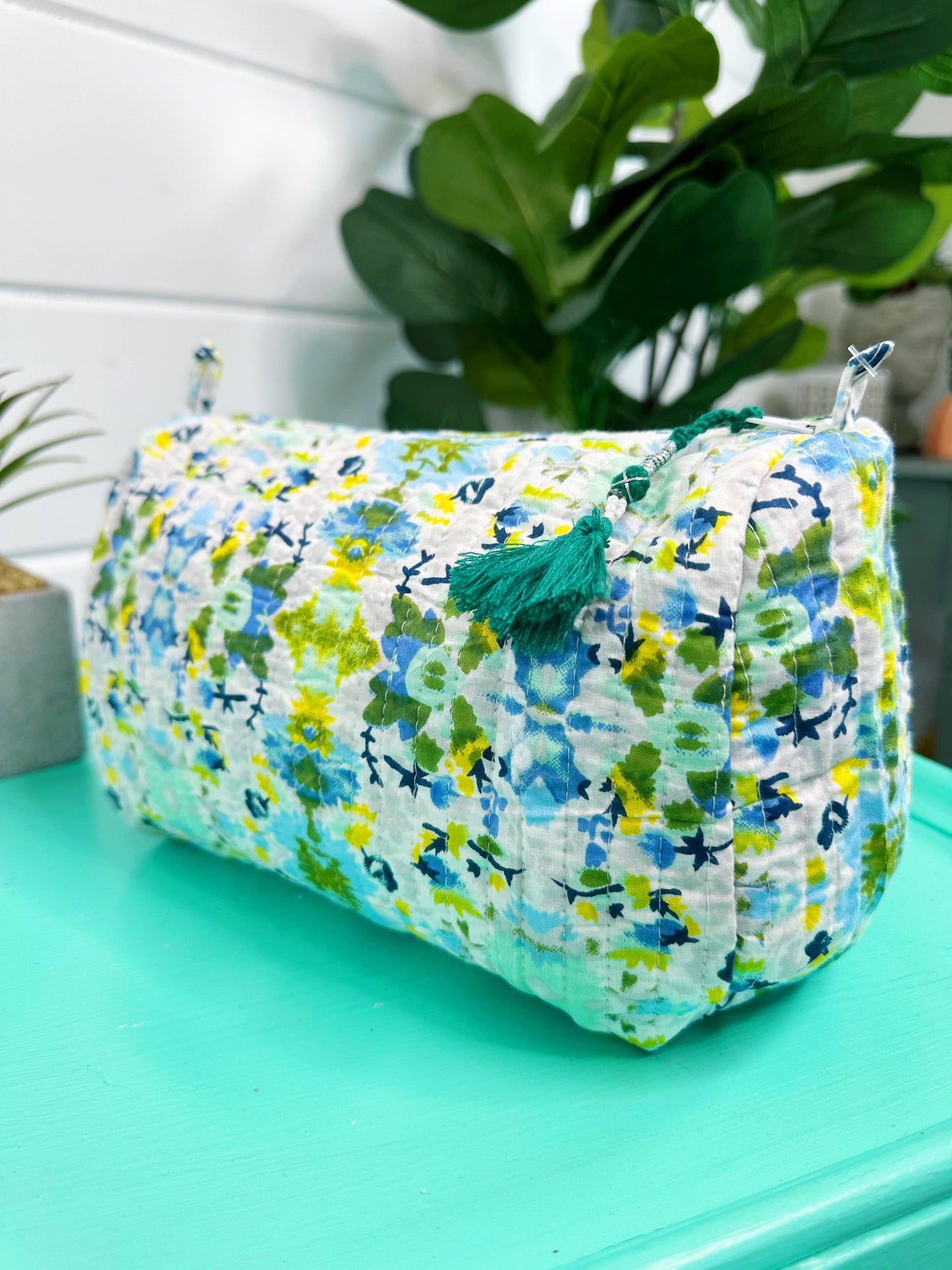 Quilted Cosmetic Bag Aqua Tie Dye