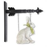 11.5 Inch Sitting White Rabbit w/Green Ribbon B
