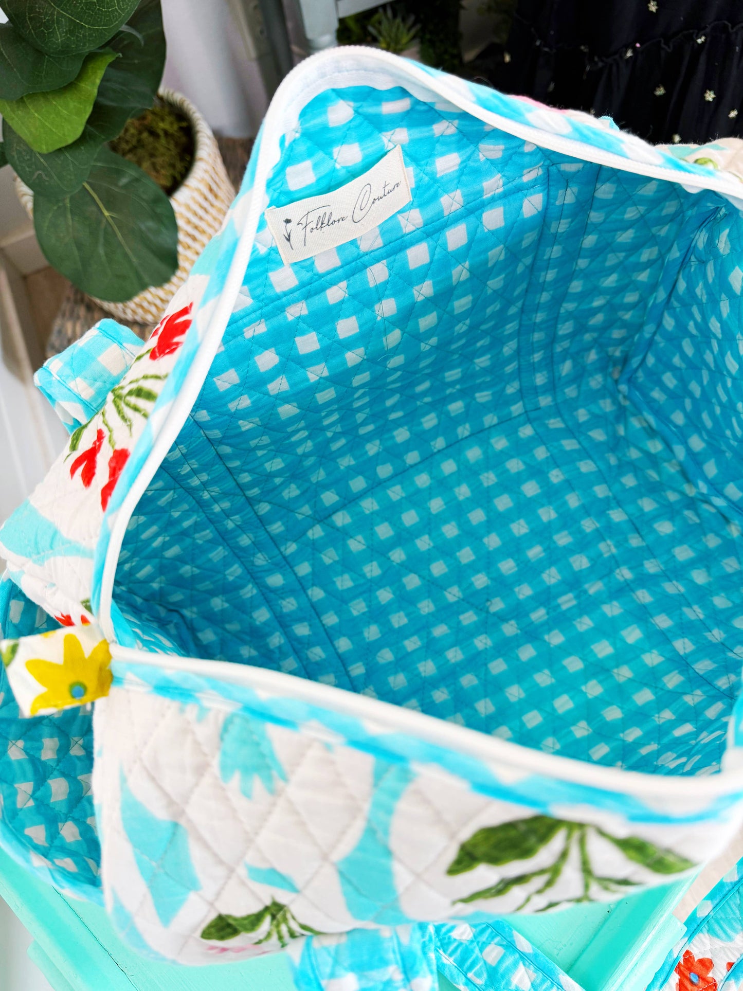 Quilted Mini Duffle Bag Aqua Garden Party