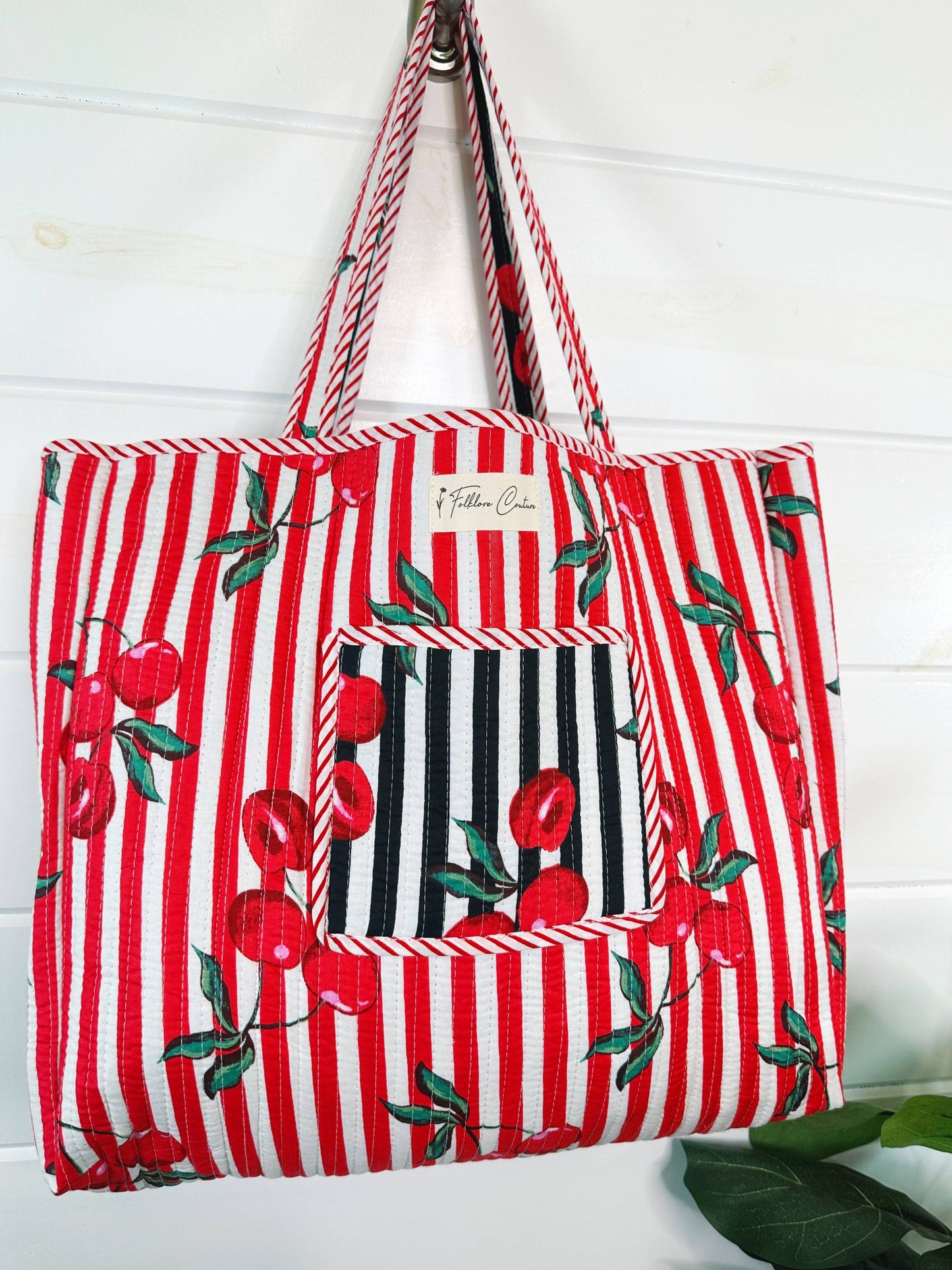 Quilted Tote Bag | Cherry Tote | Large Shopping Tote Bag
