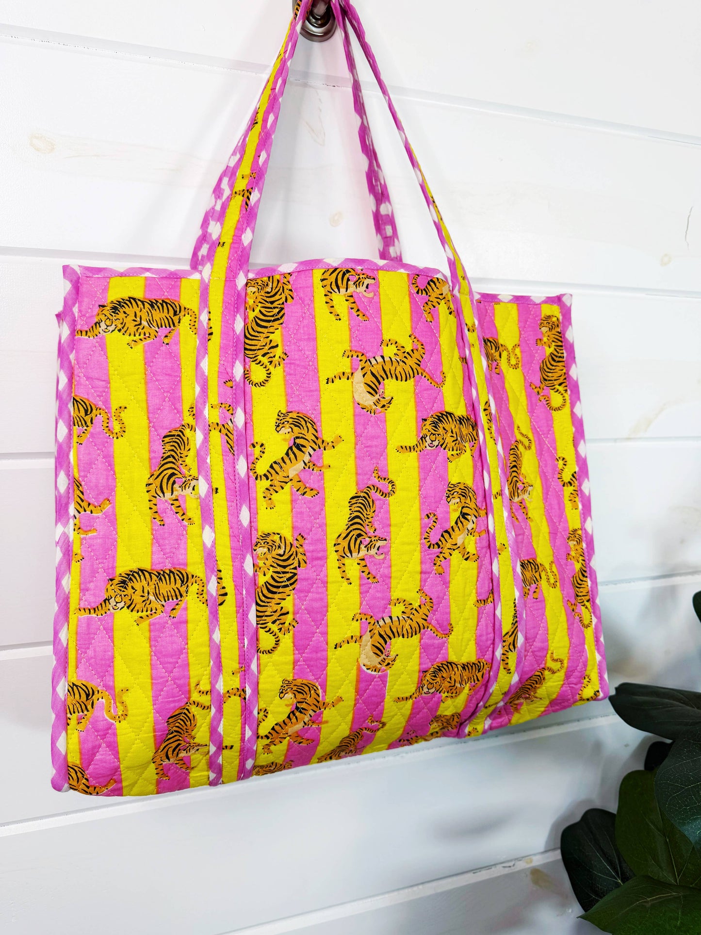 Large Quilted Travel Tote Lemonade Tiger Print
