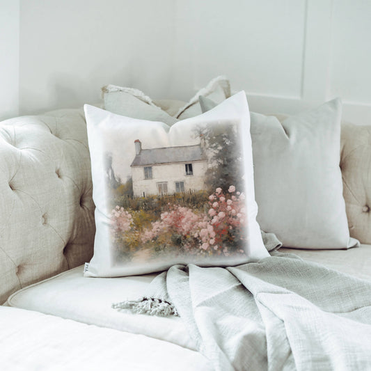 Vintage Landscape Spring House Throw Pillow + Insert