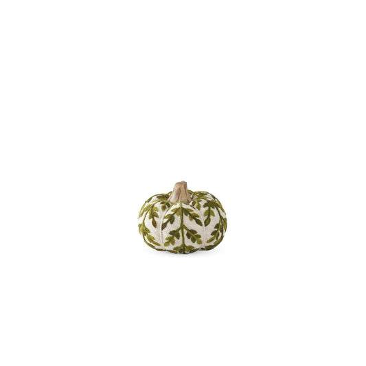 3.5 Inch Cream & Green Foliage Knit Pumpkin