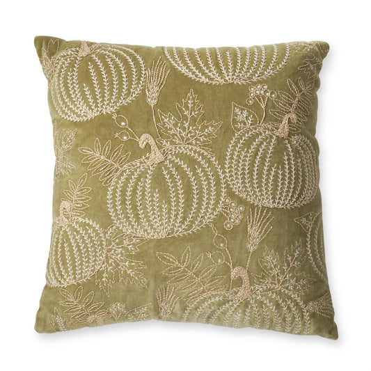 20 Inch Light Green Gold Embroidered Pumpkin Pillow