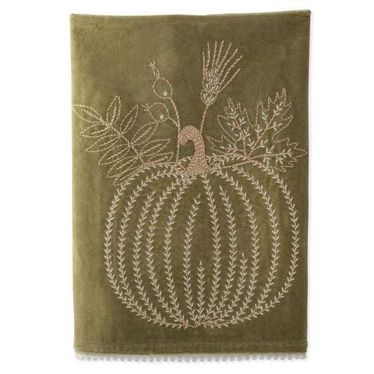 28 Inch Light Green Gold Embroidered Pumpkin Towel