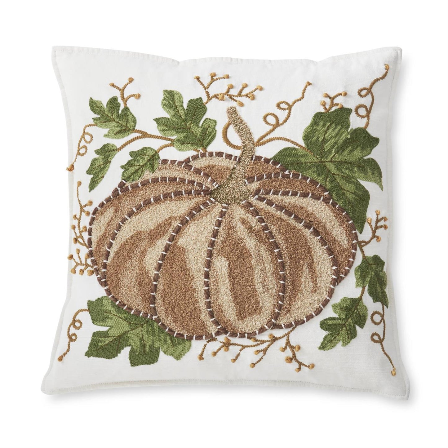 18 Inch Embroidered Brown Pumpkin Square Pillow