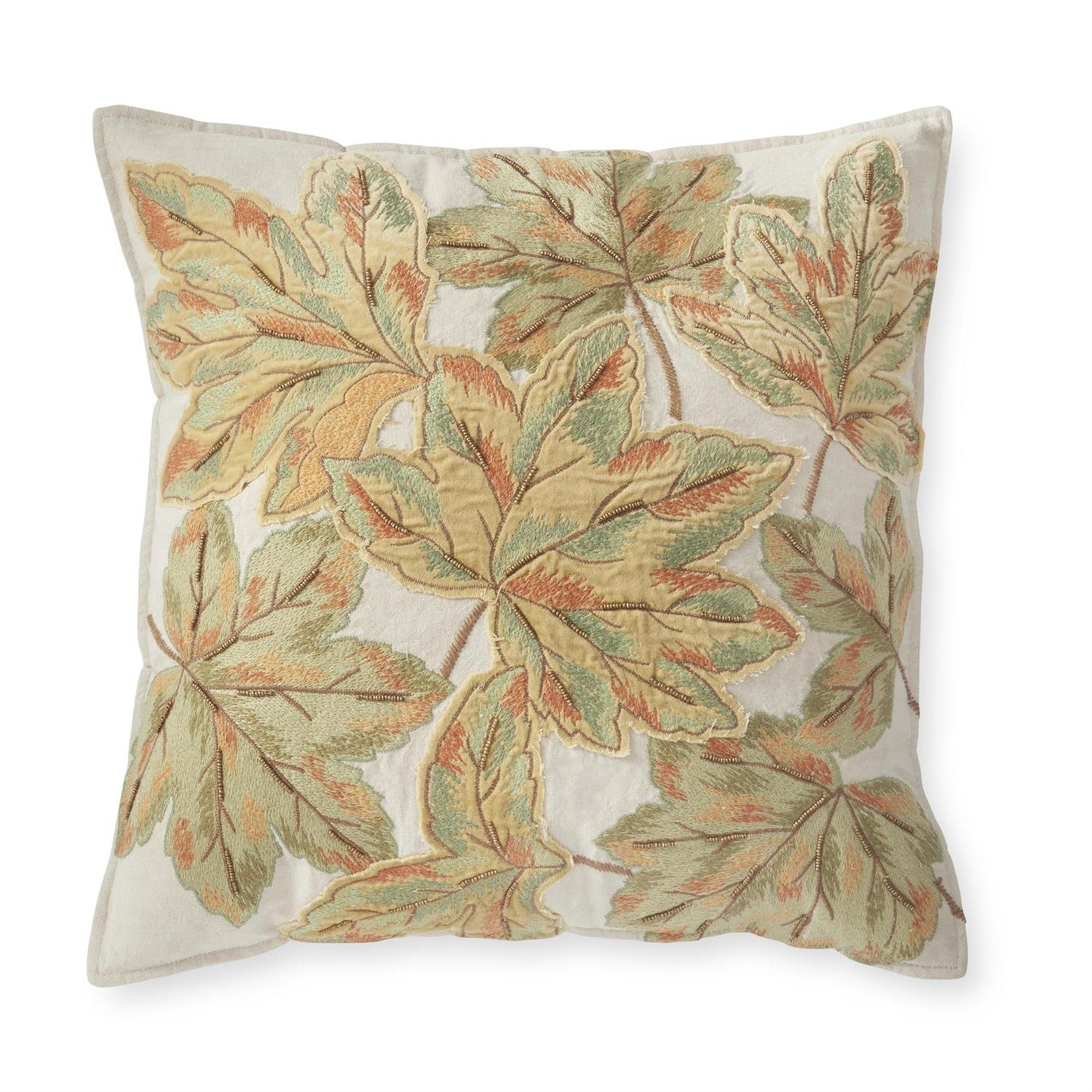 20 Inch Green w/Rust Embroidered & Beaded Leaf