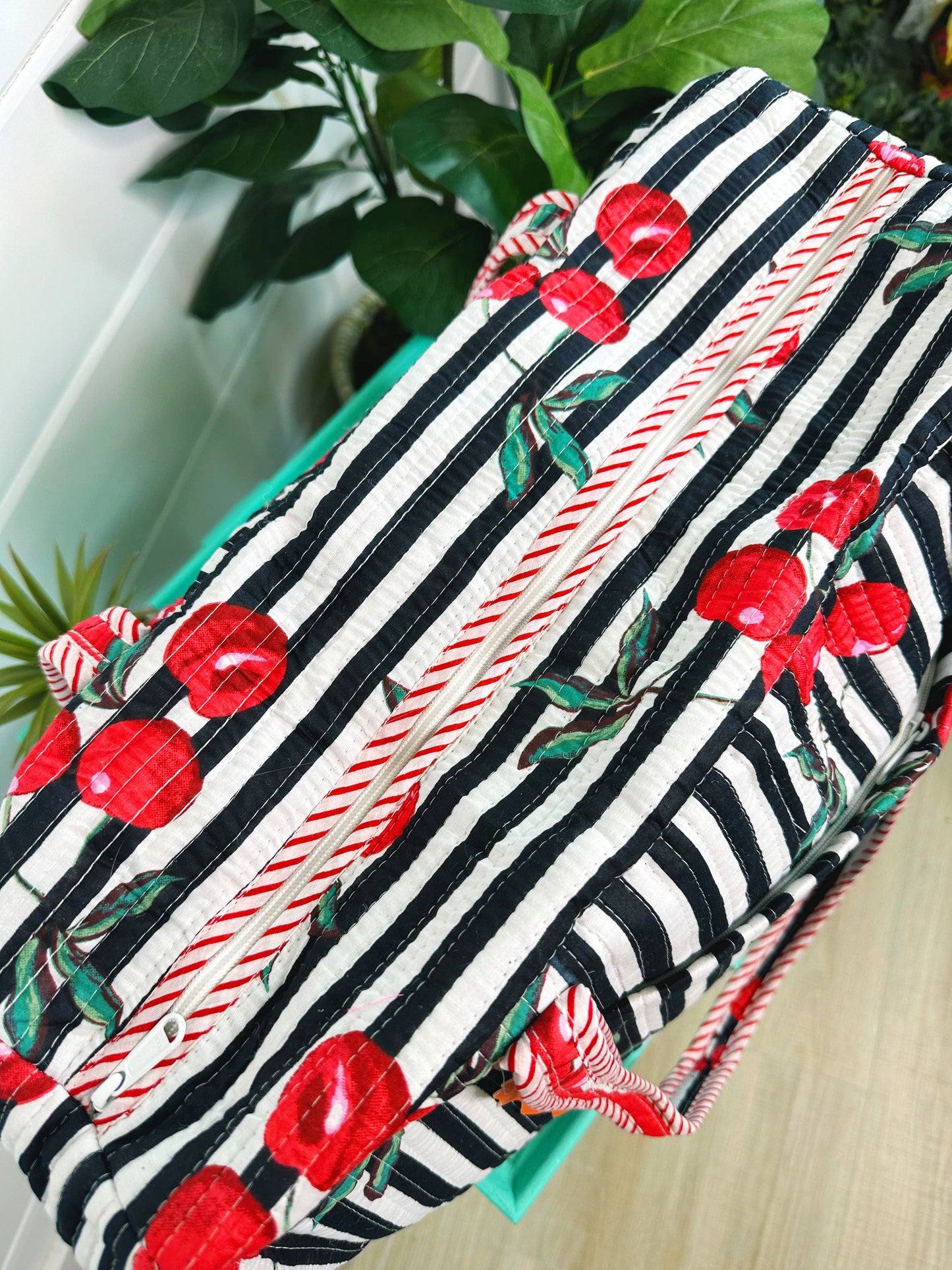 Quilted Duffle Bag | Weekender Travel Bags | Cherry Print
