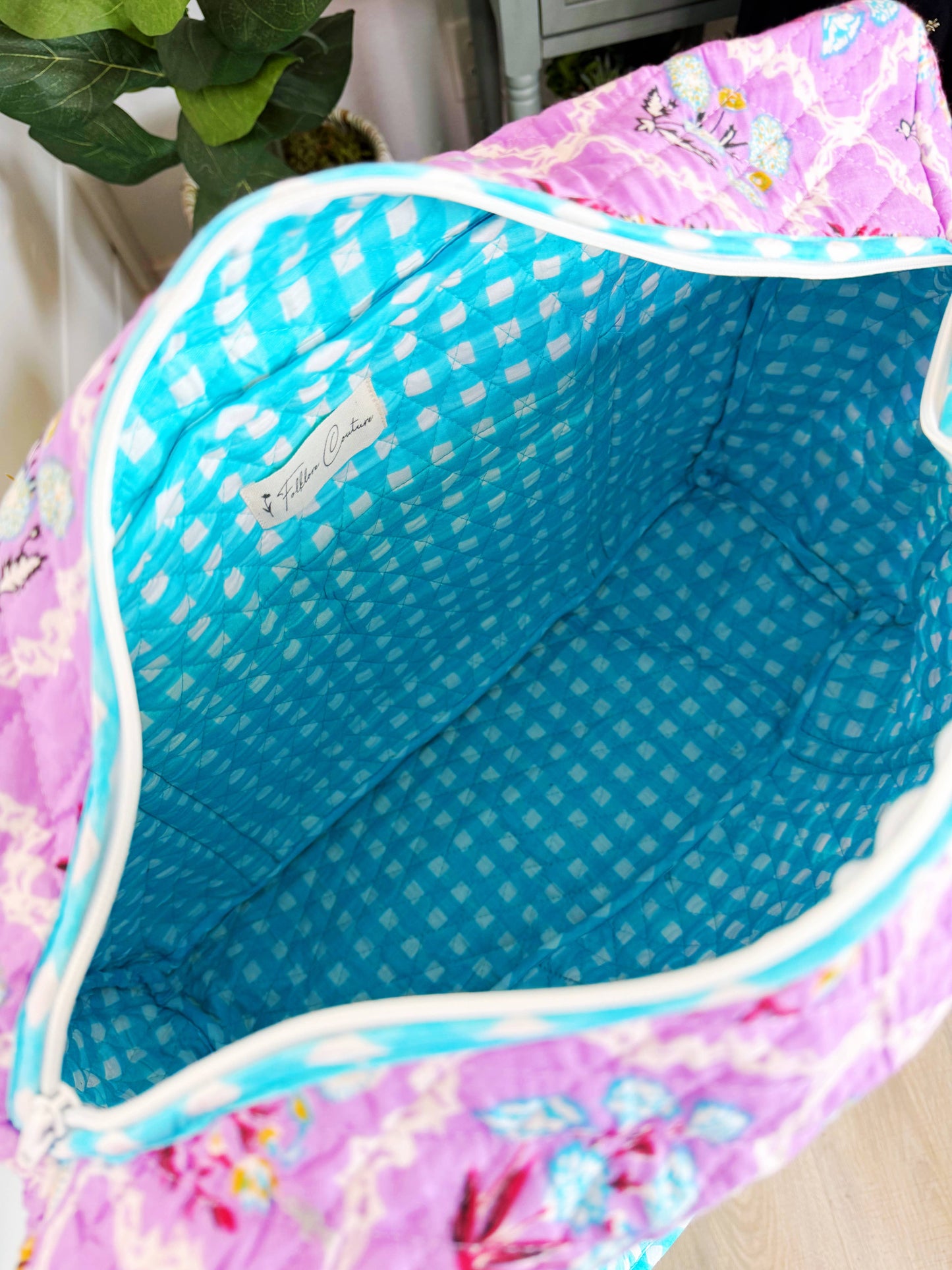 Quilted Weekender Duffle Bag Purple Wildflowers