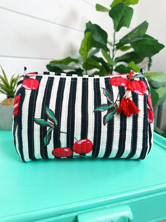 Quilted Makeup Bag | Cosmetics Toiletry Bag | Cherry Print