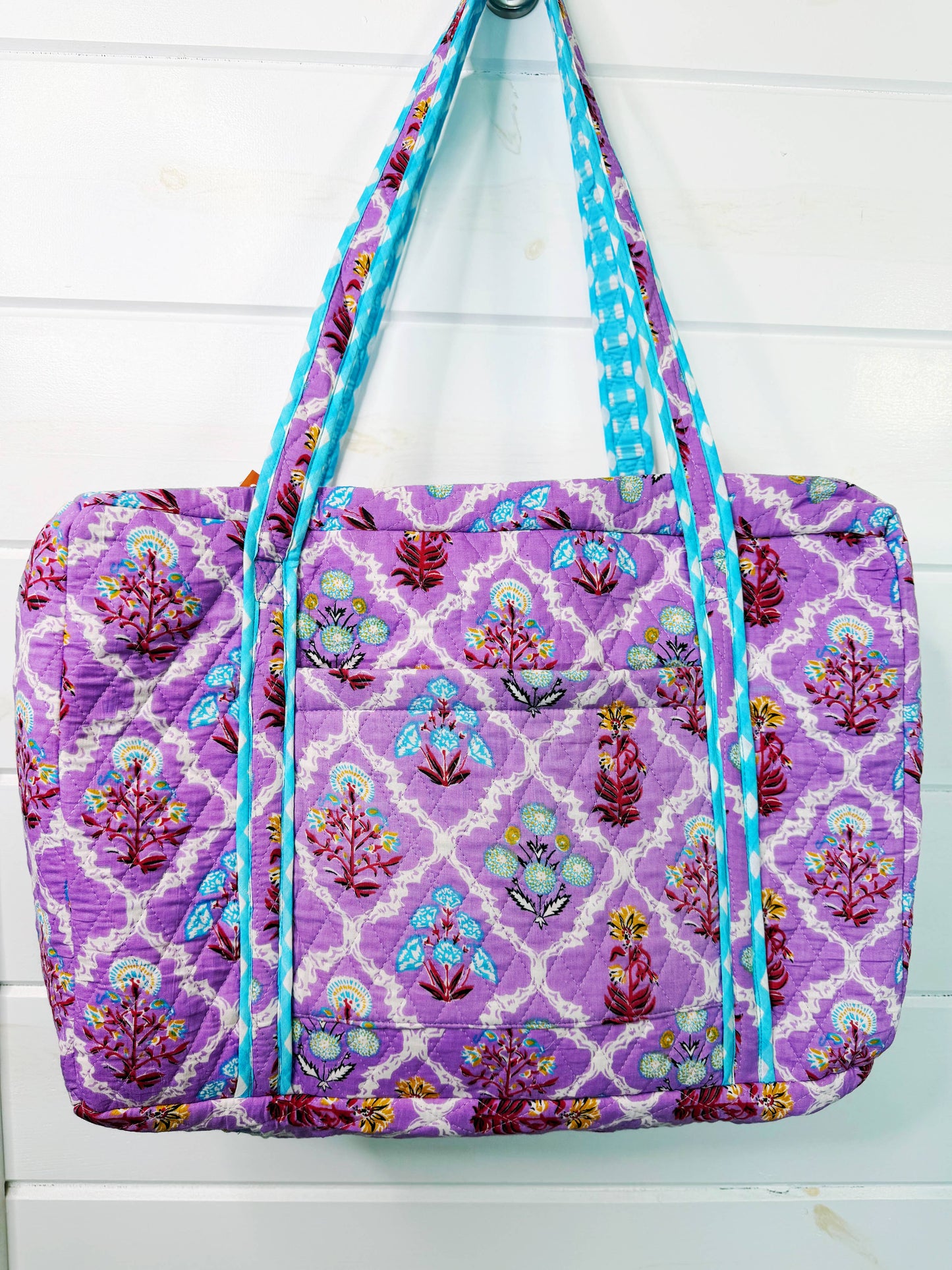 Quilted Weekender Duffle Bag Purple Wildflowers