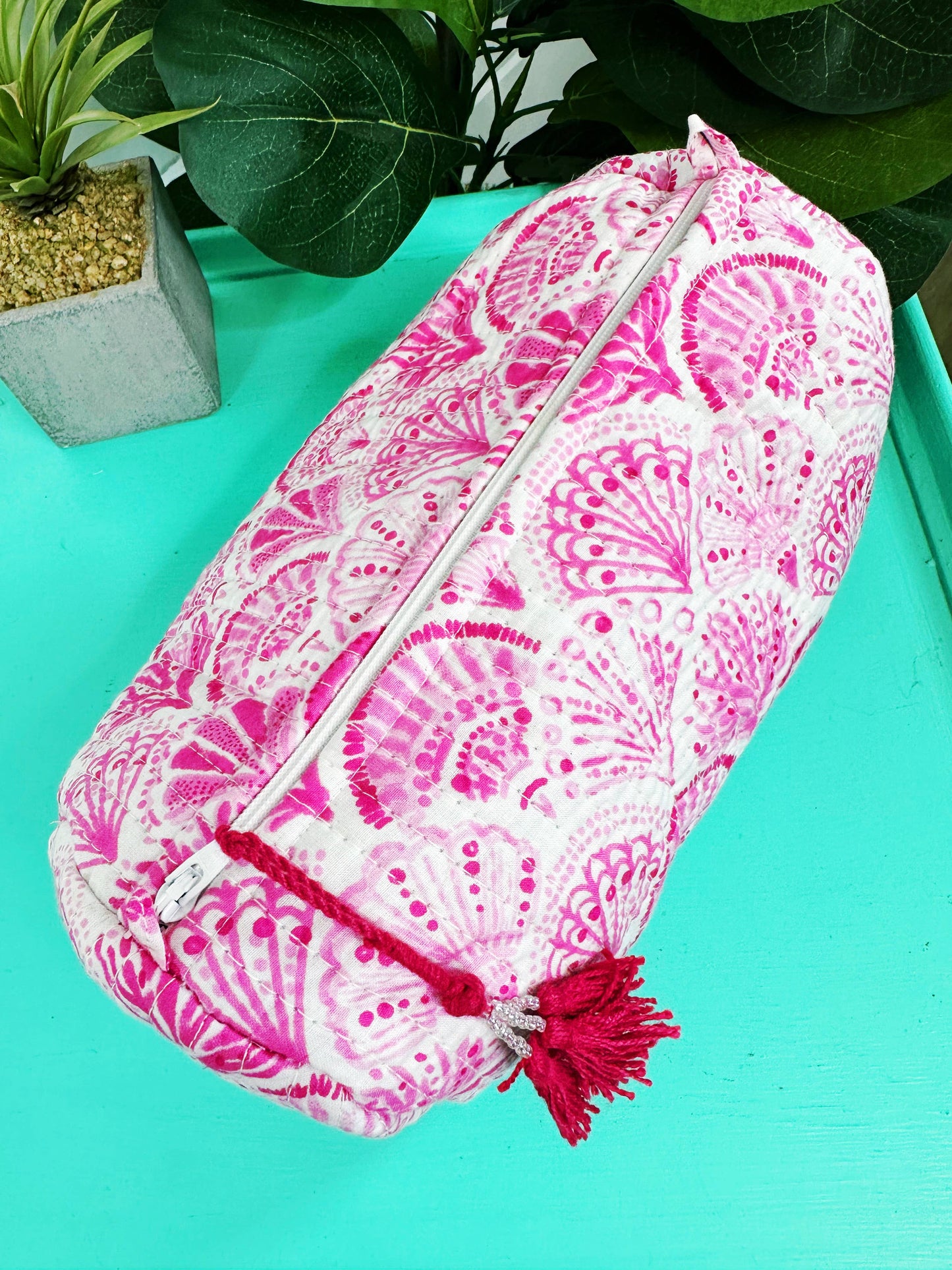 Quilted Makeup Bag | Travel Cosmetic Toiletry Bag | Seashell