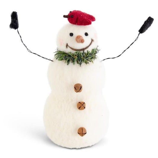 7.5 Inch Wool Snowman w/Cardinal
