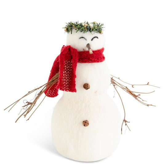 8.5 Inch Wool Snowman w/Twig Arms and Wreath Cr