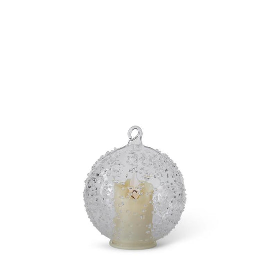 3.75 Inch LED Textured Clear Glass Ornament w/Candle